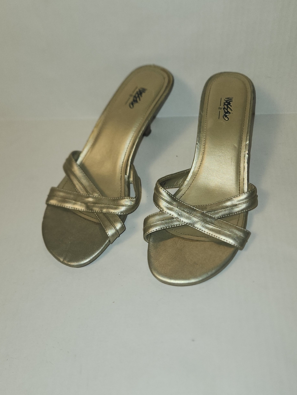 VTG Y2K Target Mossimo Metallic Gold Strappy High Heels Sandals Size 8 EUC
